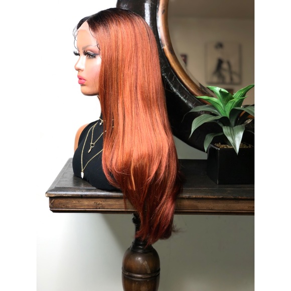 LULU| LONG STRAIGHT AUBURN OMBRÉ LACE FRONT WIG - Picture 2 of 4